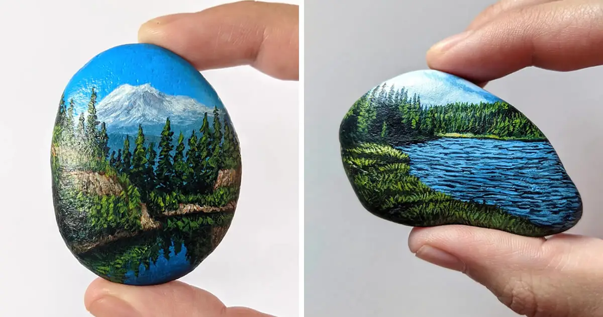 This Artist Painted Beautiful Scenes Of Oregon On Small Pebble Canvases