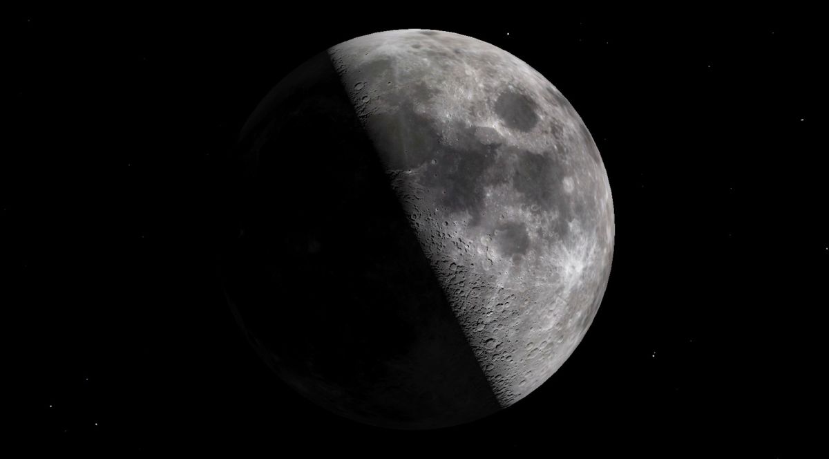 An illustration of the first quarter moon as it will appear in the sky on Saturday (Jan. 28).