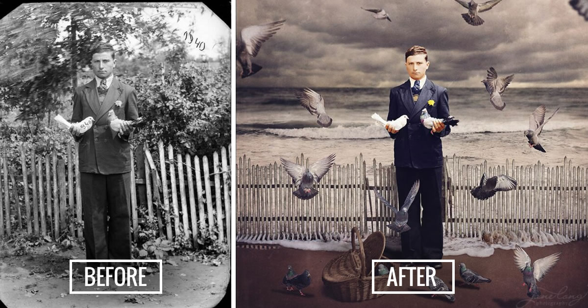 Artist Jane Long Restored Old Black & White Photographs With A Surreal Touch