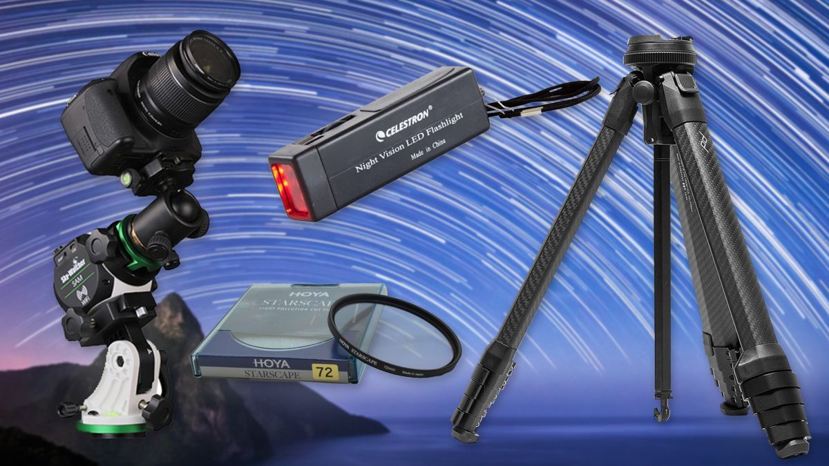 Best camera accessories for astrophotography against a star trail background