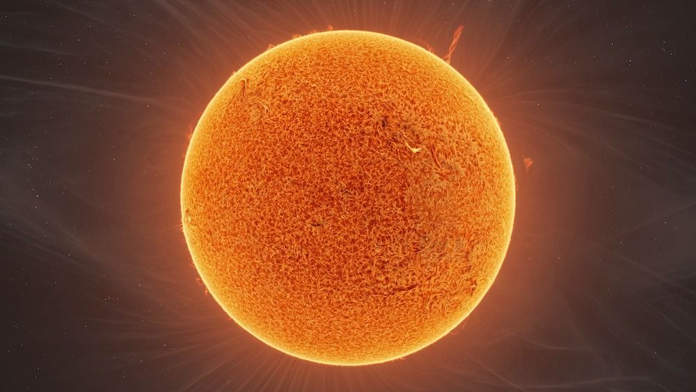 An image showing the surface of the sun in great detail.