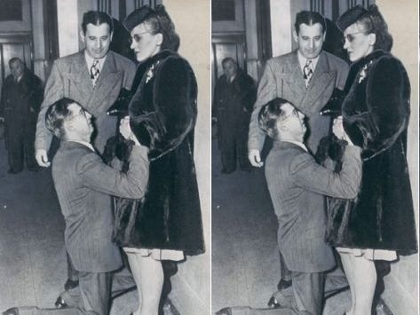 The story behind the iconic viral photo of a man begging his wife for forgiveness outside a Chicago divorce court in 1948