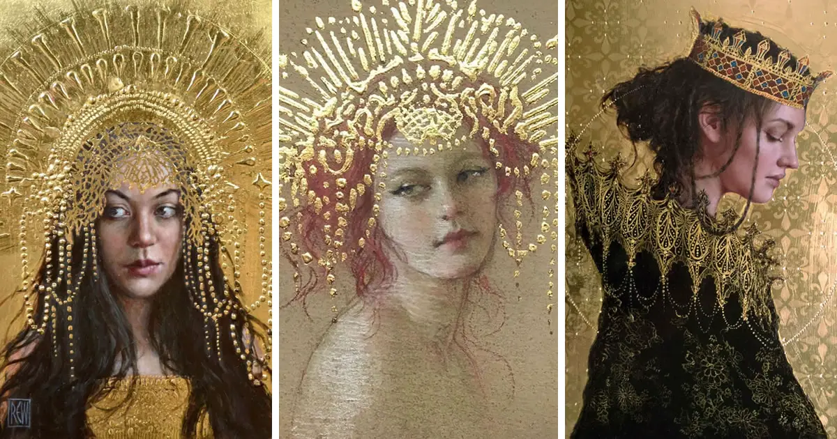 Artist Stephanie Rew Creates Figurative Paintings With Gold Adornments