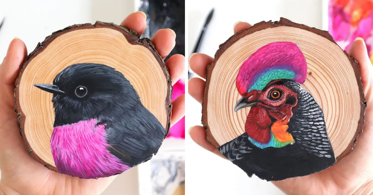 Artist Deanna Maree Paintings 100 Species Of Birds On Slices Of Wood