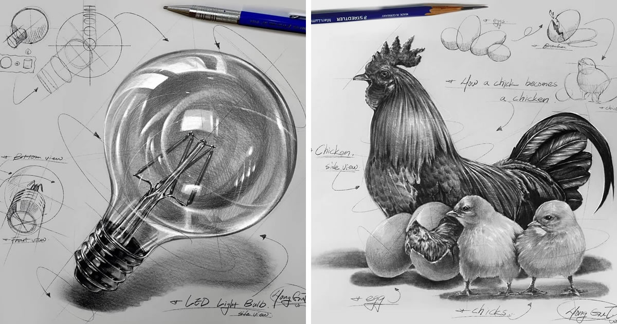 Artist Gi Chin Nom Shares Tutorials Of Sketches And Realistic Drawings