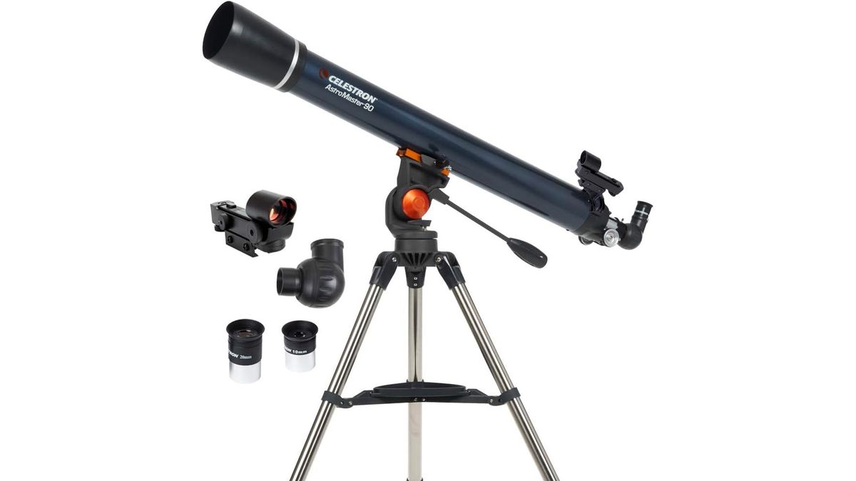 Stock image of the Celestron AstroMaster 90AZ on a white background on sale during amazon prime day over at walmart